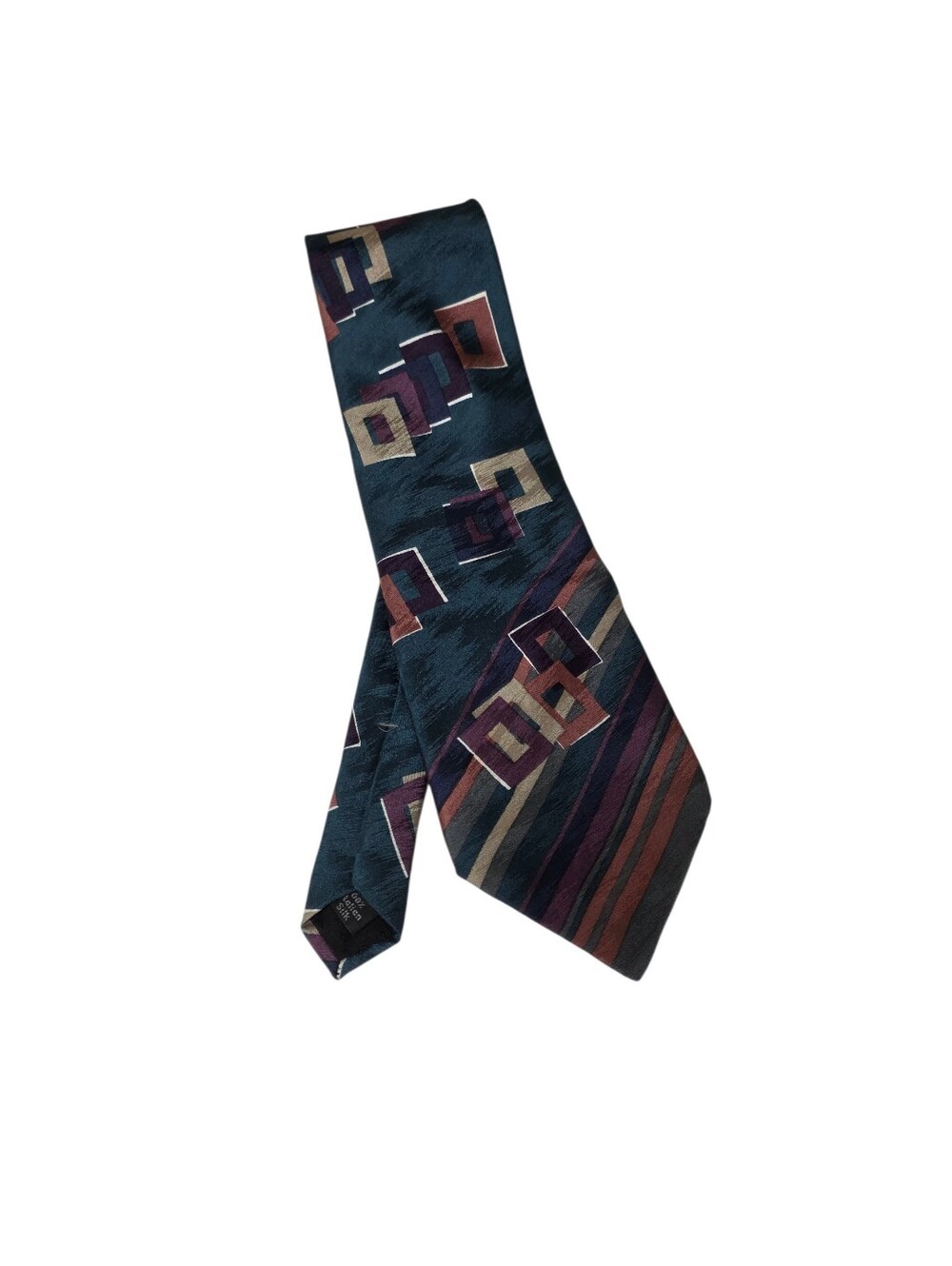 Bugatti Classic Geometric Pattern Men's Tie in Teal and Burgundy - Picture 3 of 5